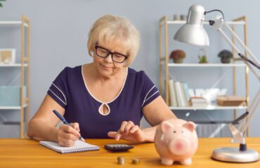 Mulher calculando possibilidades de aposentadoria pelas regras de transição