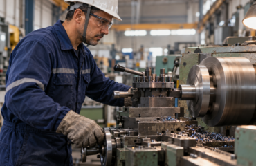Torneiro mecânico trabalhando em torno industrial, representando a aposentadoria especial do torneiro mecânico