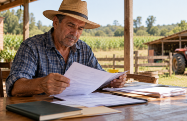 Trabalhador rural analisando documentos para comprovar atividade rural para aposentadoria