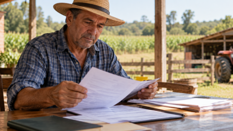 Trabalhador rural analisando documentos para comprovar atividade rural para aposentadoria