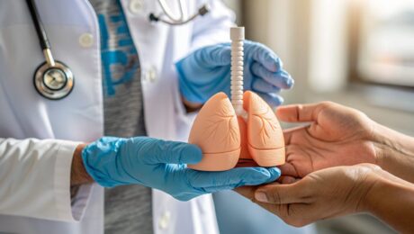 tuberculose ativa aposenta Médico segurando modelo de pulmão durante atendimento sobre tuberculose ativa e benefícios no INSS